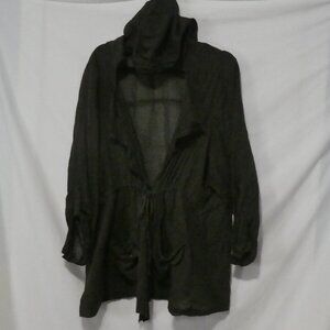 TORRID | size 2 | Sheer Army Green Hooded Tie Waist Cardigan | Roll-Tab Sleeves